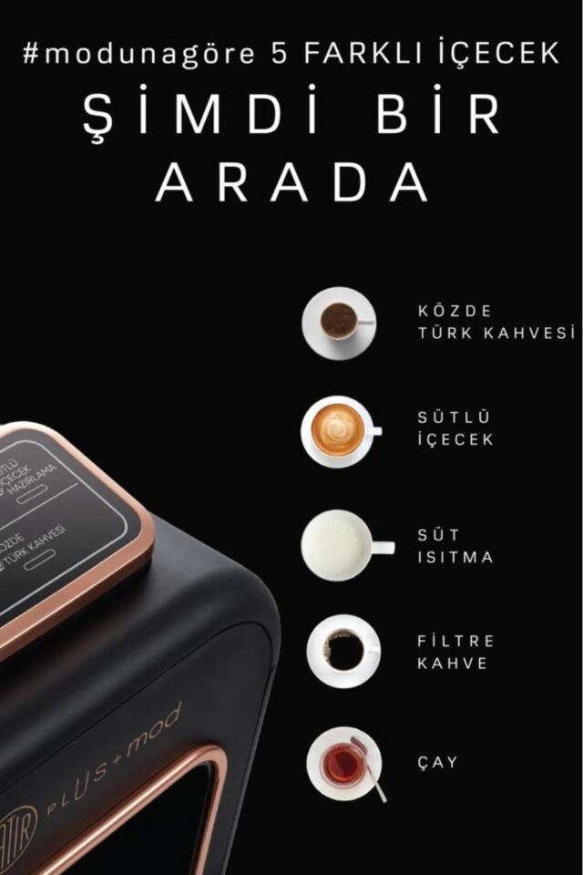 Hatır Plus Mod 5 In 1 Konuşan Kahve Ve Çay Makinesi Black Chrome Siyah-Bakır