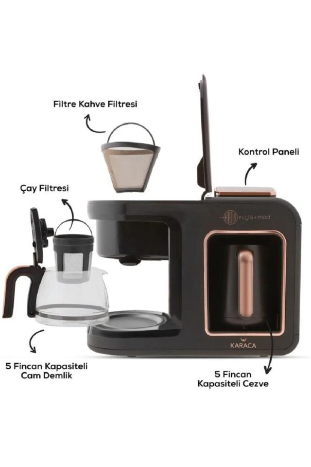 Hatır Plus Mod 5 In 1 Konuşan Kahve Ve Çay Makinesi Black Chrome Siyah-Bakır