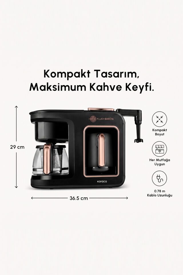 Hatır Plus Barista 6 in 1 Latte Cappucino ve Közde Türk Kahvesi Makinesi Black Copper