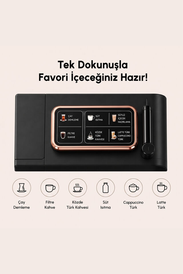 Hatır Plus Barista 6 in 1 Latte Cappucino ve Közde Türk Kahvesi Makinesi Black Copper