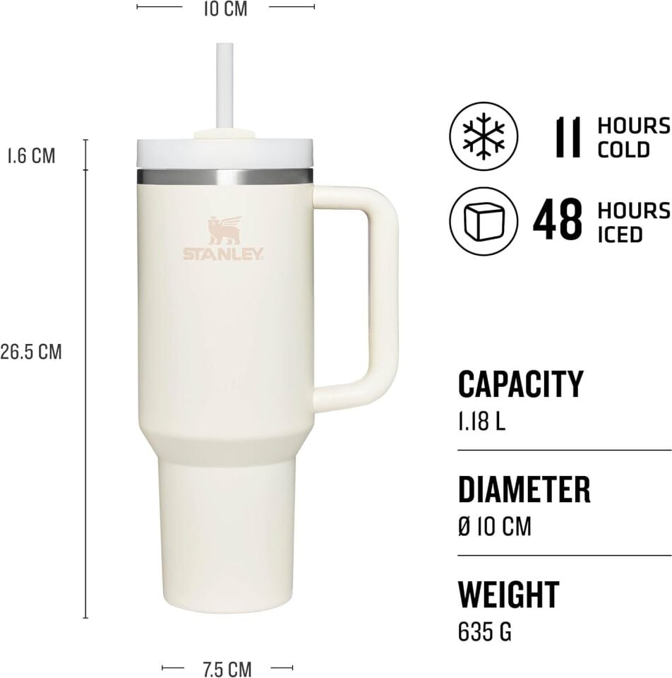 STANLEY Quencher H2.0 FlowState Pipetli Termos Bardak 1.18 Litre - Krem | Paslanmaz Çelik